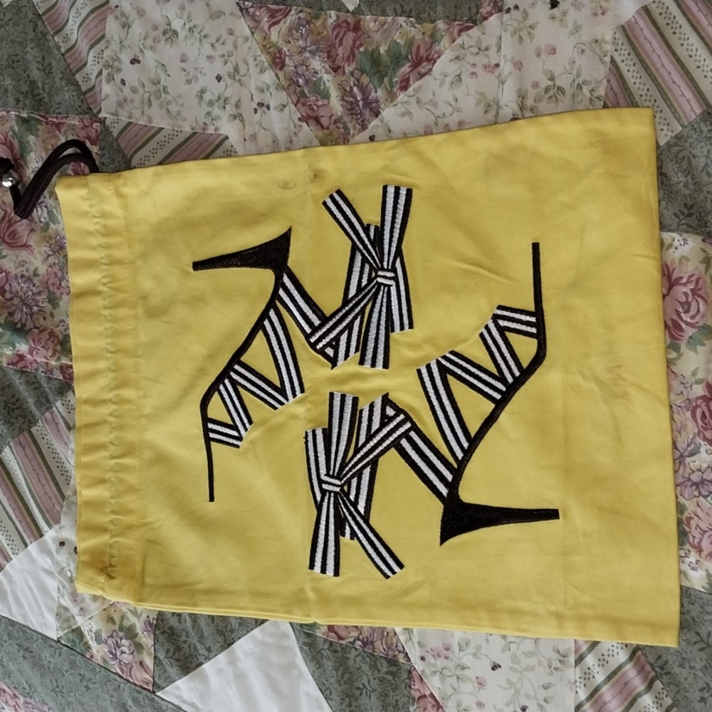Henri Bendel Yellow Drawstring Shoe Travel Bag With Adorable High Heel Motif